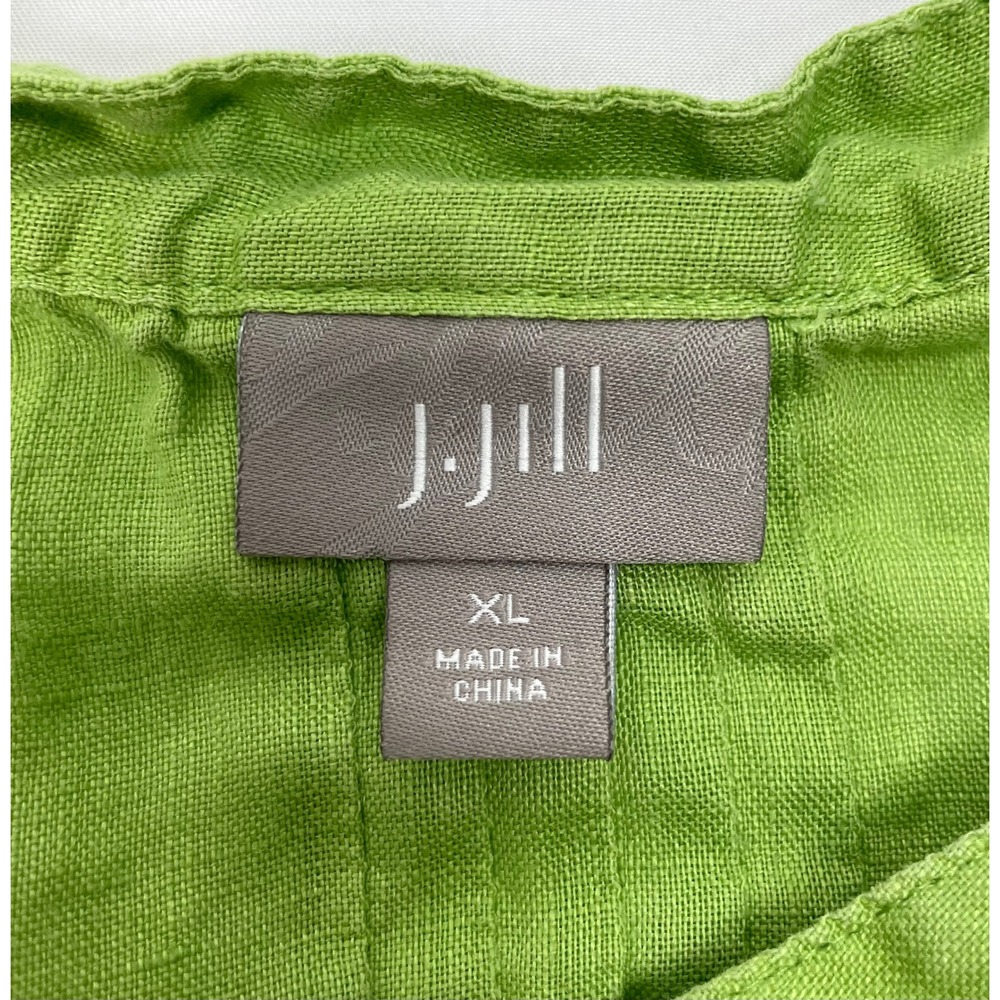 J. Jill XL Green Pleated Tunic Top 100% Linen 3/4 Sleeve Boho - Picture 5 of 5